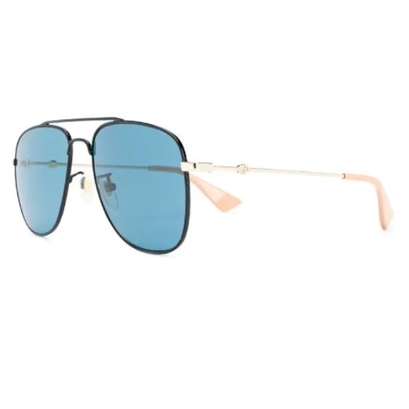 Gucci Womens Sunglasses Aviator GG0514S Gold Black Nude Bee Logo MSRP $465